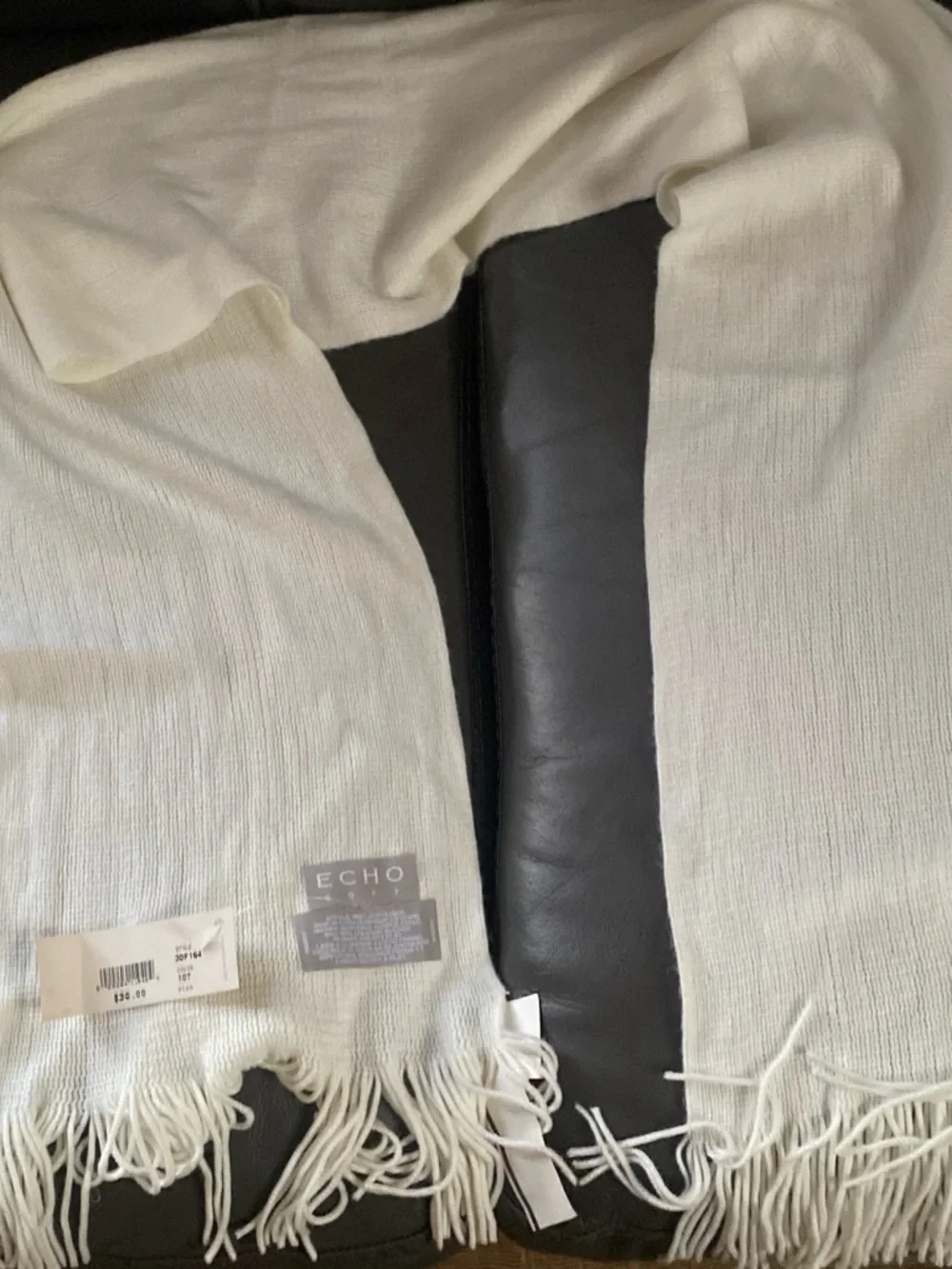 Echo Cream Fringe Knit Scarf
